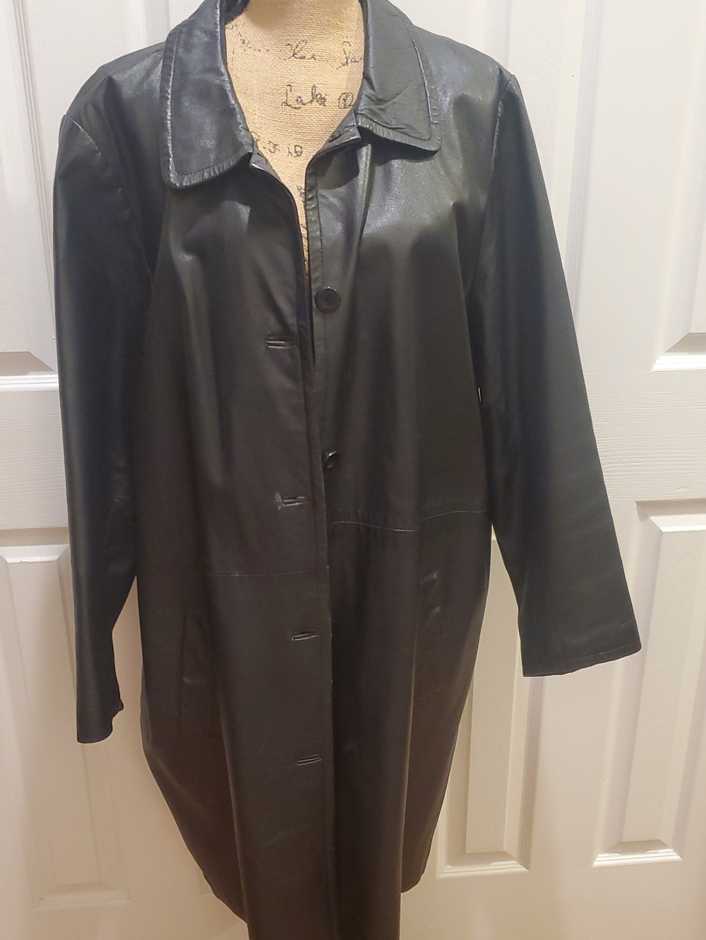 Women's Black Leather Trench Coat - Timeless Button-Front